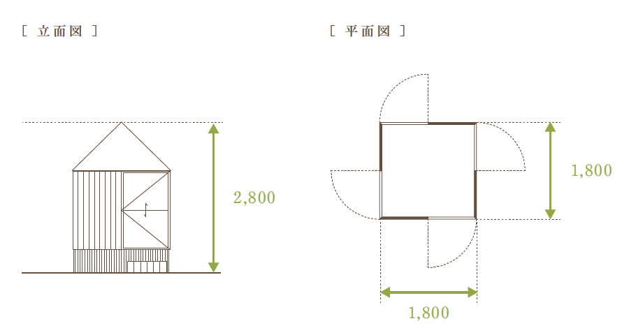 ひとつぼ茶室（立面図／平面図）